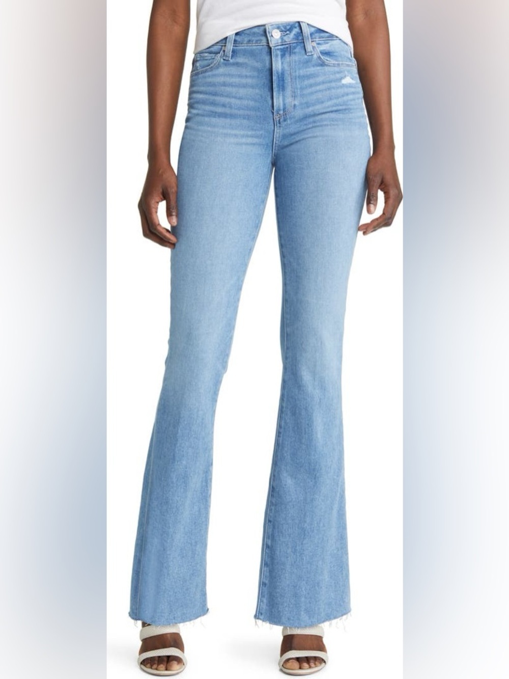 Laurel Canyon High Waist Raw Hem Flare Leg Jeans | PAIGE | Folk Distressed